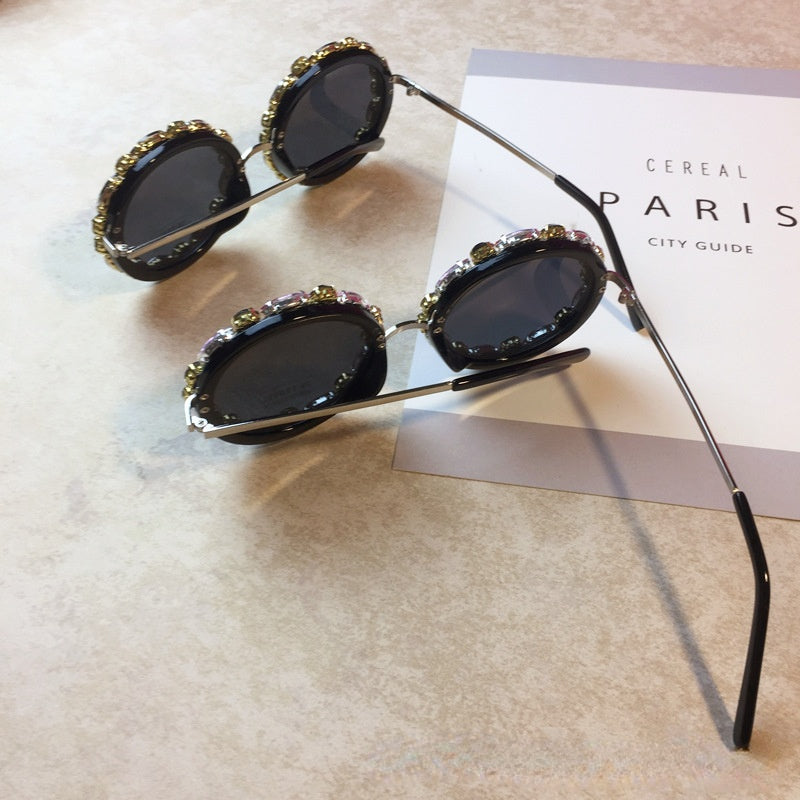 Diamond Crystal Round Sunglasses Women Luxury Brand Designer Glasses Eyeglasses Female Big Frames Shades Eyewear Vintage UV400