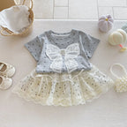 2026 Summer New Children Short Sleeve T Shirts Cotton Baby Girls Cute Bow Lace Tee Toddler Loose Casual Tops Kids Clothes