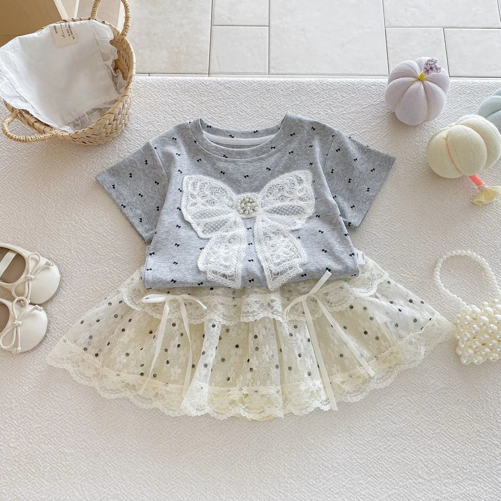 2026 Summer New Children Short Sleeve T Shirts Cotton Baby Girls Cute Bow Lace Tee Toddler Loose Casual Tops Kids Clothes