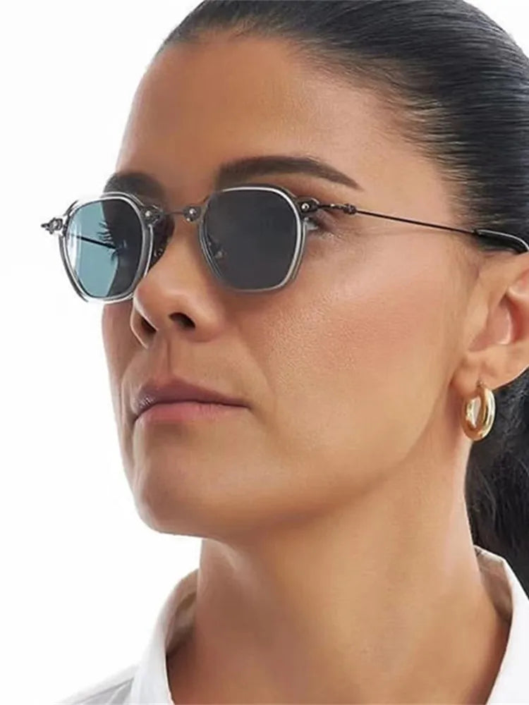 Retro Square Sunglasses Men Small Frame Sun Glasses Women New Fashion Polygonal Metal Eyeglasses Shadow UV400