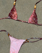2026 Women's Two-Piece Swimsuit Pink Marble Pattern with Beaded Straps Perfect for Beach Wear and Pool Parties Summer Getaways
