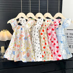2026 Summer Girls Flutter Sleeve Dress Kids Printed Tiered Princess Dresses for 1-12Y Children Vacation Clothes