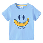 Cute Smiling Banana Kids Short Sleeve T Shirts Boys Girls Same Style Cartoon Casual Tees Comfortable Children Clothing