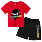 with round neck for boys and girls,Set of t -shirt and short sleeve shorts breathable cotton set with summer ninja print