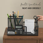 Black Mesh Desk Organizer - 3-Tier Storage with Pencil Holder & Baskets,Office Supplies Organizer for Desktop, Home & School Use
