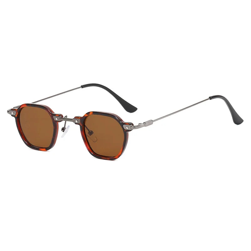 Retro Square Sunglasses Men Small Frame Sun Glasses Women New Fashion Polygonal Metal Eyeglasses Shadow UV400