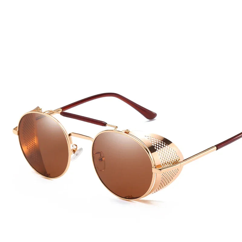 Trendy Retro Steampunk Sunglasses Men Brand Designer Round Steam Punk Alloy Sun Glasses Goggle For Women UV400 Gafas de Sol