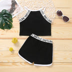 Trendy Summer Children's Sports Clothing Set 2-6Y Patchwork Letter Camisole and Shorts 2Pcs for Girls Kid's Casual Vest Outfit