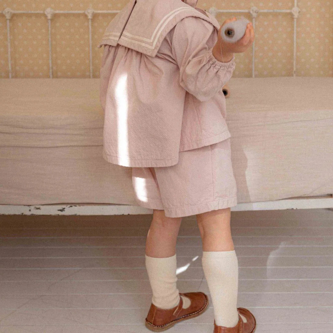 2026 Summer New Children Long Sleeve Clothes Set Boys Girls Bow Sailor Collar Shirts + Shorts 2pcs Suit Kids Cotton Outfits