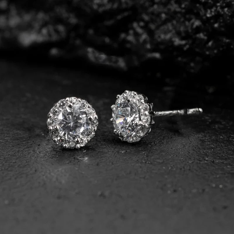 Cubic Zircon Stud Earrings for Women/Men Exquisite Couple Earrings Fancy Anniversary Gift Silver Color Trendy Jewelry