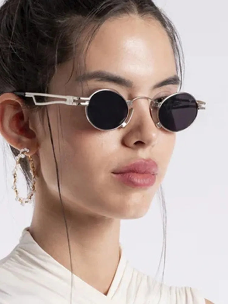 Retro Punk Round Sunglasses Small Frame Unisex 2025 New Trendy Vintage Metal Eyewear Designer Shadow for Women UV400 Protection