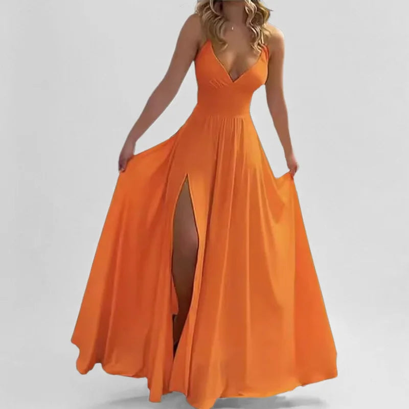 Sexy Sleeveless Dress Spring Summer Women Sling Dresses Split Solid Color Long Dresses