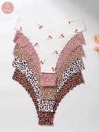 5-piece set of fully printed women's triangle panties with wavy edges, smooth and skin-friendly soft women's underwear