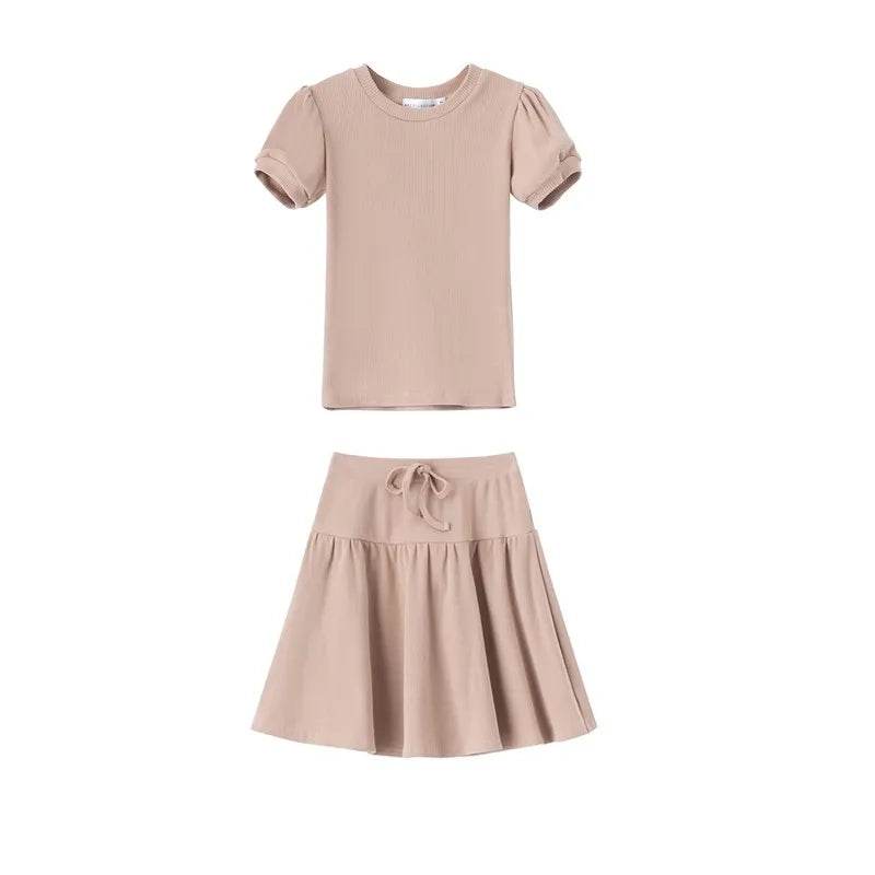 AS 2024 Girls Clothes Short Sleeve 3/4 Kids Boys Clothes For Summer Outfits Girls Clothing Children Ribbed Sets Dress