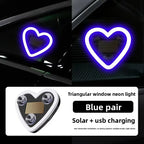 1/2pcs Solar-Powered Led Car Window Neon Lights - Heart-Shaped Rgb-Free Color-Changing Interior Wiring Free Atmosphere Light