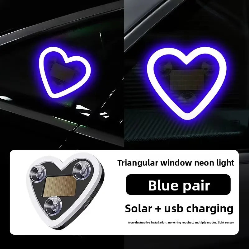 1/2pcs Solar-Powered Led Car Window Neon Lights - Heart-Shaped Rgb-Free Color-Changing Interior Wiring Free Atmosphere Light