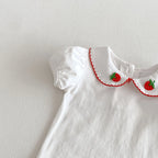 2026 Summer New Baby Girl Overalls + Cute Strawberry Lapel Shirts + Hat 3pcs Suit Fashion Infant Clothes Set Toddler Outfits