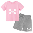 enfants en 2 piècesT-shirt et short de sport à manches courtes pour enfants avec logo imprimé - Ensemble de vêtements de sport