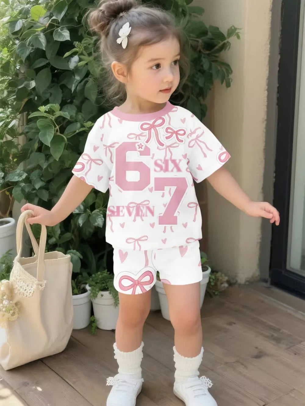 Summer Italian Brainrot 67 Six Seven Cartoon Print Sports Children's Set Short Sleeved Shorts 2PCS Set Girls Casual T-Shirt Set