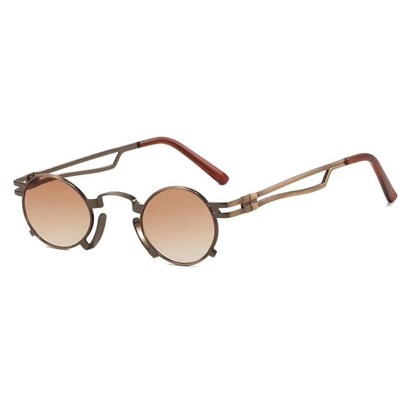 Retro Punk Round Sunglasses Small Frame Unisex 2025 New Trendy Vintage Metal Eyewear Designer Shadow for Women UV400 Protection