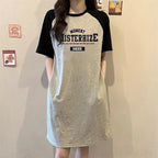 Summer Fashion Trend New Simple Letter Printing Loose Round Neck Short-sleeved Women's Dress