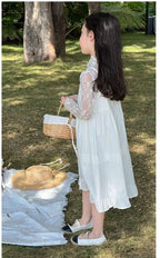 2026 New Girls Dresses Summer Solid Suspenders Dress Hollow-out Long-Sleeved Base Blouse Kid's Beach Wear