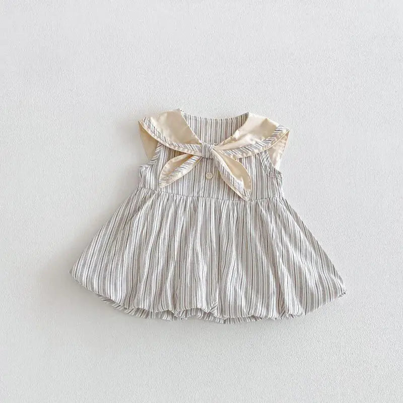 2026 Summer New Girls Preppy Style Striped Vest Dress Cotton Baby Girl Sailor Collar Sleeveless Dress Infant Toddler Clothes