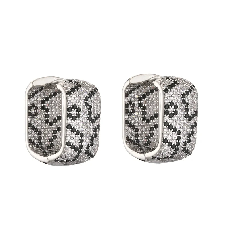 18K Gold Plated Brass Leopard Design Square U-shaped Earrings with AAA Cubic Zirconia Earrings Exaggerated Jewellery 1 Pair