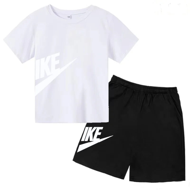 Summer Brand White T-shirt+Shorts Two-piece set Kids New Clothing Fashion Letter Boy Girl3-12Yrs Sports Short-sleeved Casual Set