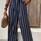 Striped Wide-Leg Pants Women loose Casual Pants Spring and Summer New High Waist straight-leg loose Pants Trousers
