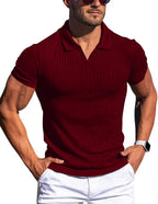 Men's Slim Fit V-Neck Ribbed T-Shirt 2025 Summer Casual Short Sleeve Muscle Fit Tops Streetwear Fashion Bodycon Tees