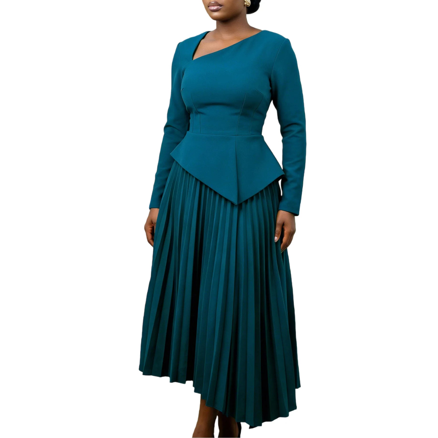 Women's Elegant Slant-Neck High-Waist Mid-Length Fashion Dress Spring 2026 New Style