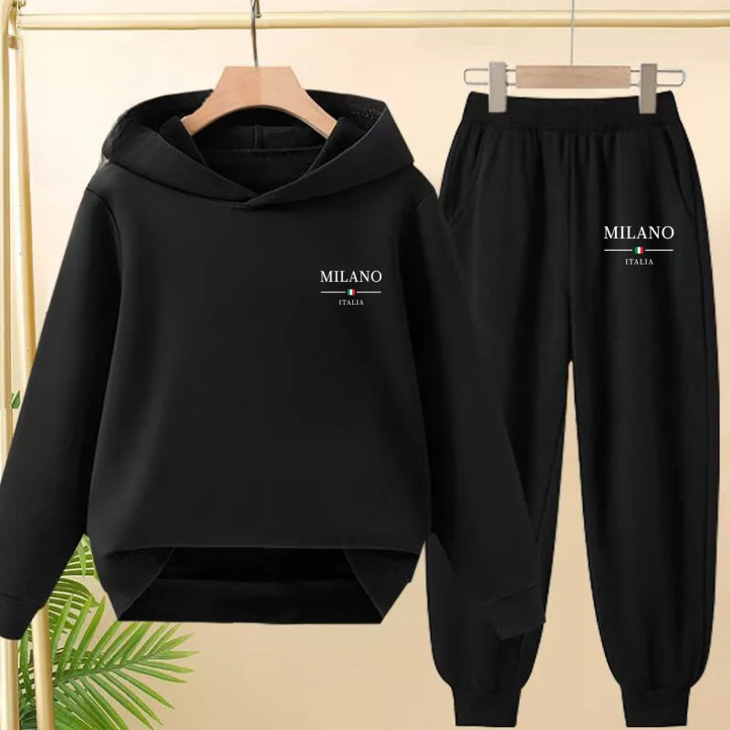 Two-piece Children's Sportswear Set with Cute Patterns Autumn Winter Includes Hoodies Pullovers Trousers Boys Girls Aged 3 to 13