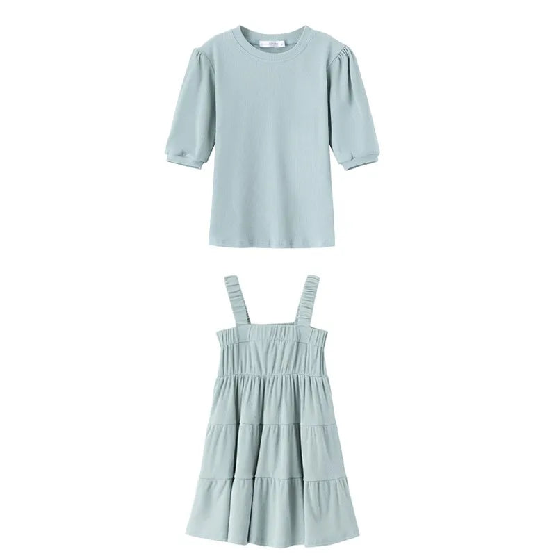 AS 2024 Girls Clothes Short Sleeve 3/4 Kids Boys Clothes For Summer Outfits Girls Clothing Children Ribbed Sets Dress