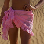 Thin Mesh Mini Ruffle Skirts Women Cover Up Tassel Dress Bikini Candy Color Bathing Skirt Women Swimsuit Beachwear Wrap