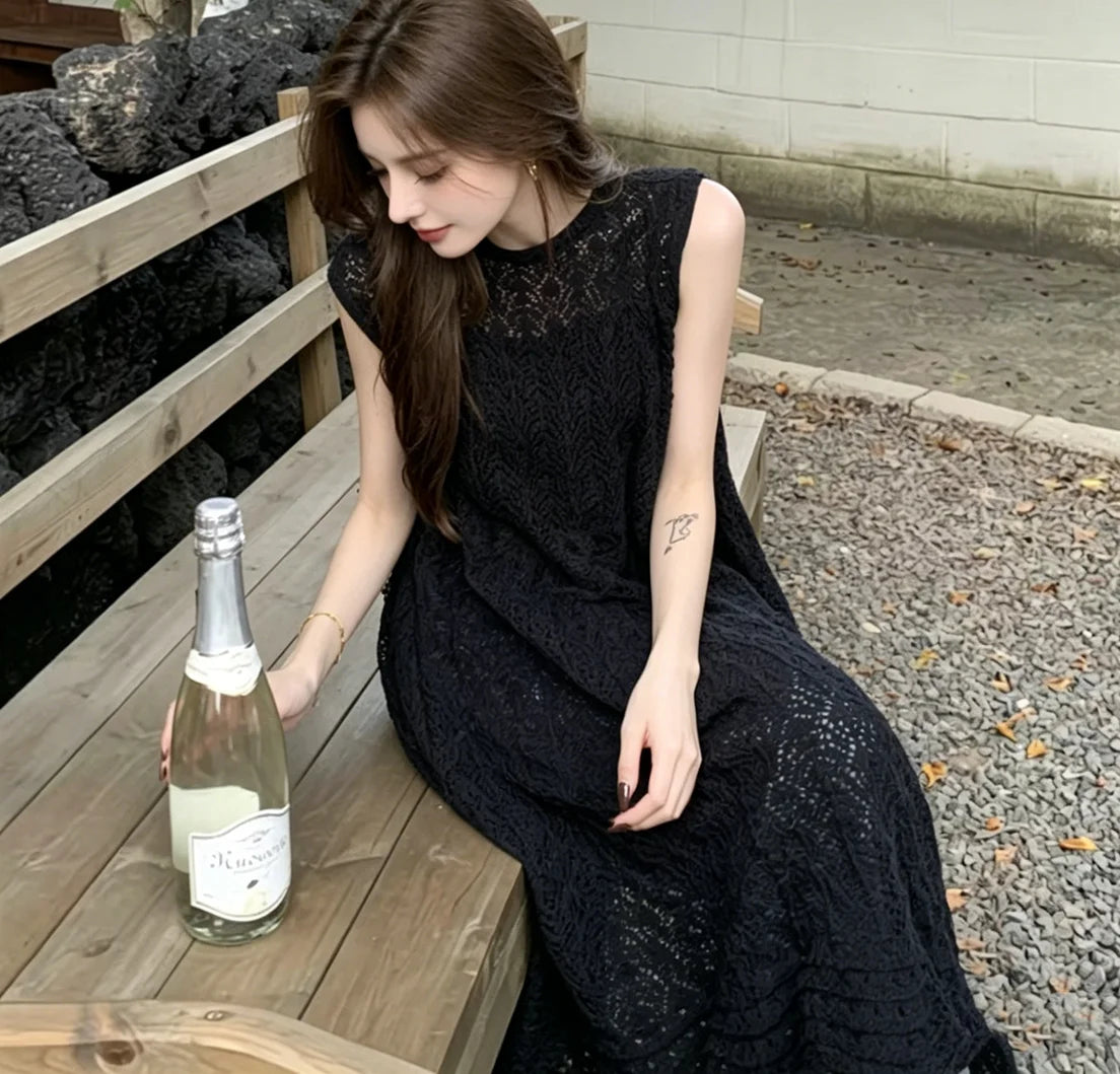 2026Boho Crochet Sleeveless Long Cardigan Women Summer Openwork Knit Vest Loose Maxi Kimono Cover Up Beachwear