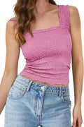 European and American women's clothing 2024 new high elastic tight fitting jacquard square collar sleeveless vest women's top
