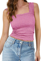 European and American women's clothing 2024 new high elastic tight fitting jacquard square collar sleeveless vest women's top