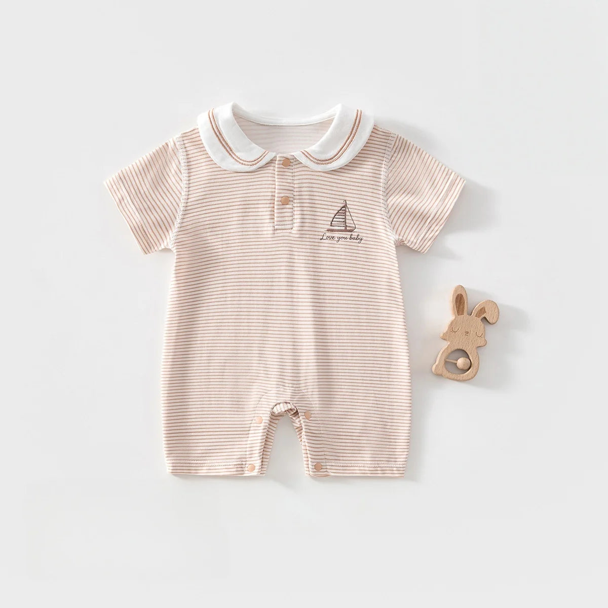 New Summer Newborn Baby Striped Romper Sailor Collar Jumpsuit Thin Breathable Baby Air Conditioner Infant Clothes