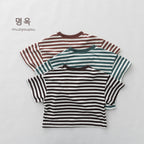 2026 Summer New Children Short Sleeve T Shirts Boys Casual Striped Tee Toddler Girls Cotton Loose Tops Kids Clothes
