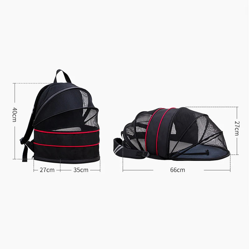 Breathable Expandable Pet Backpack for Cats & Dogs Convertible Carrier with Ventilation Hands-Free Travel Bag & Portable Pet Bed