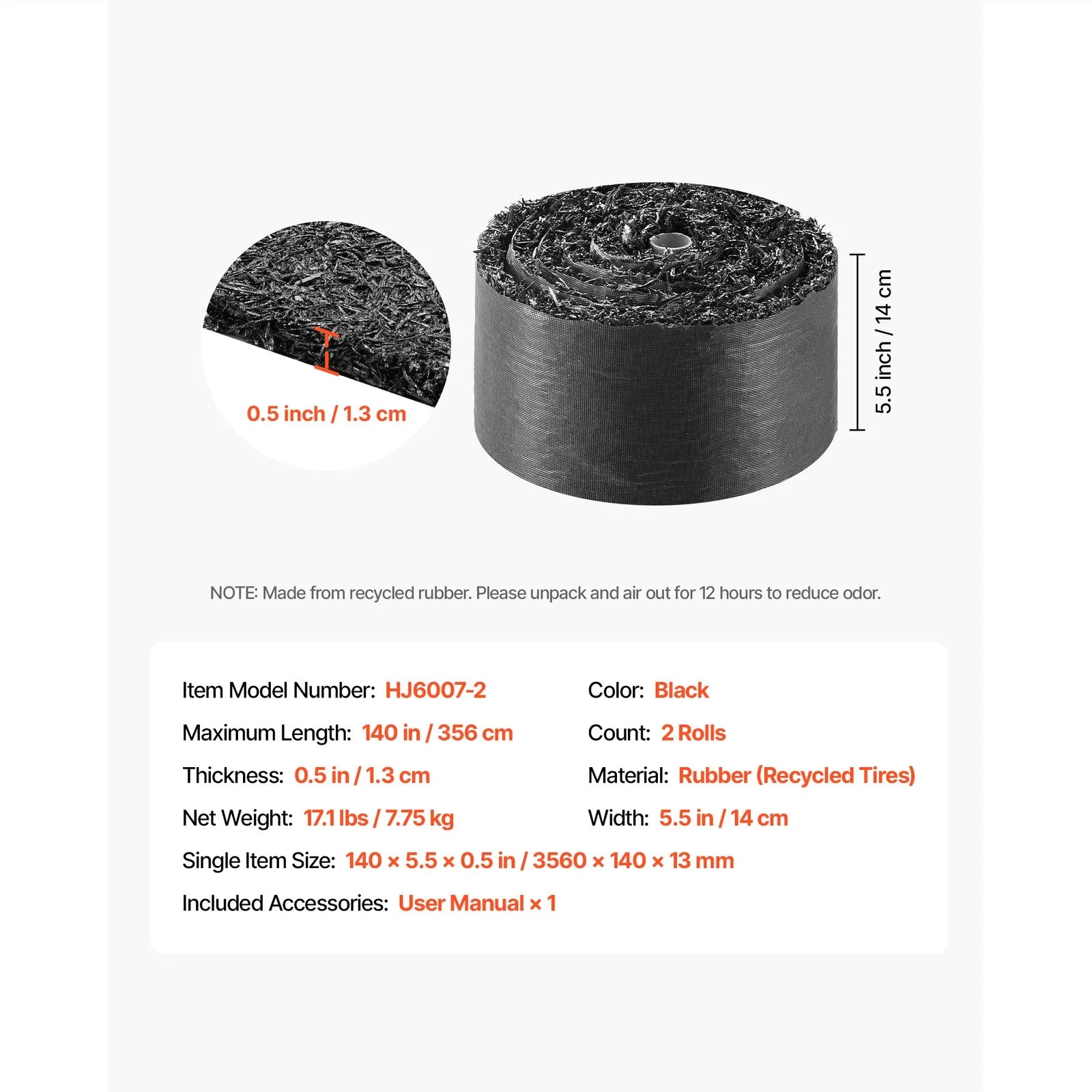 Rubber Mulch Roll 140 x 5.5in for Landscaping Recycled 2 Rolls Mulch Mat