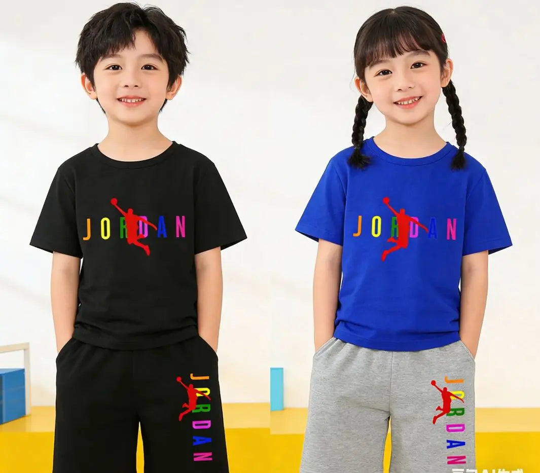 Children's Summer Sports Clothing T-shirts, Short Sleeves and Shorts for Boys and Girls Sports Outfits for Children Aged 3 to 13