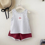 2026 Summer New Girls Sleeveless T Shirts Baby Girl Cute Lace Vest Cotton Striped Toddler Thin Breathable Tops Kids Clothes