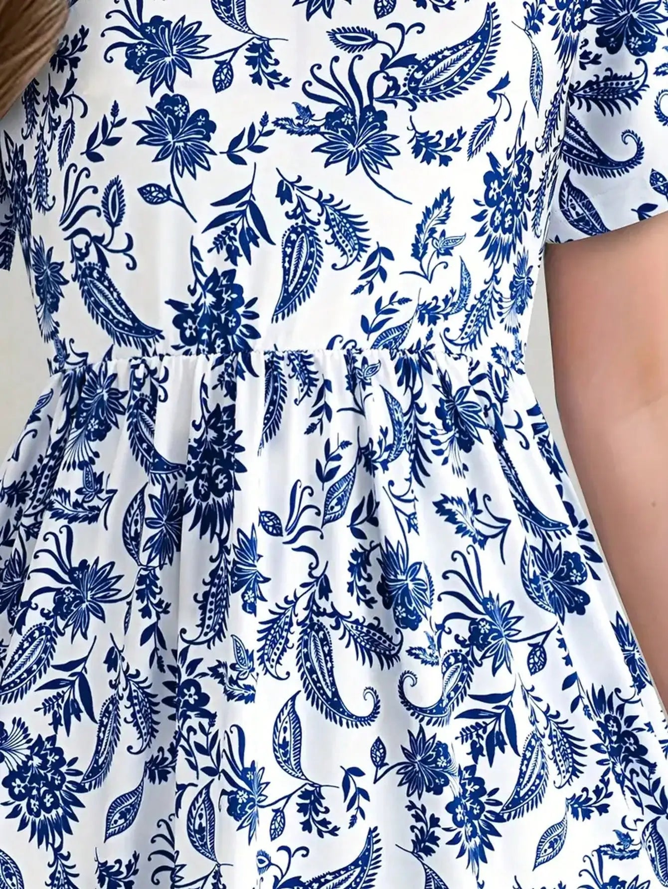 2026 casual Bohemian style paisley patterned short sleeved mid length dress, girls' holiday casual dress, summer gift