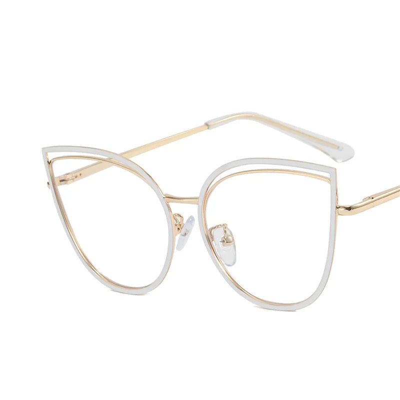 2023 Luxury Metal Women Cat Eye Optical Glasses Frame for Women Clear Fashion Transparent Fashion Computer Hollow Eyeglasses