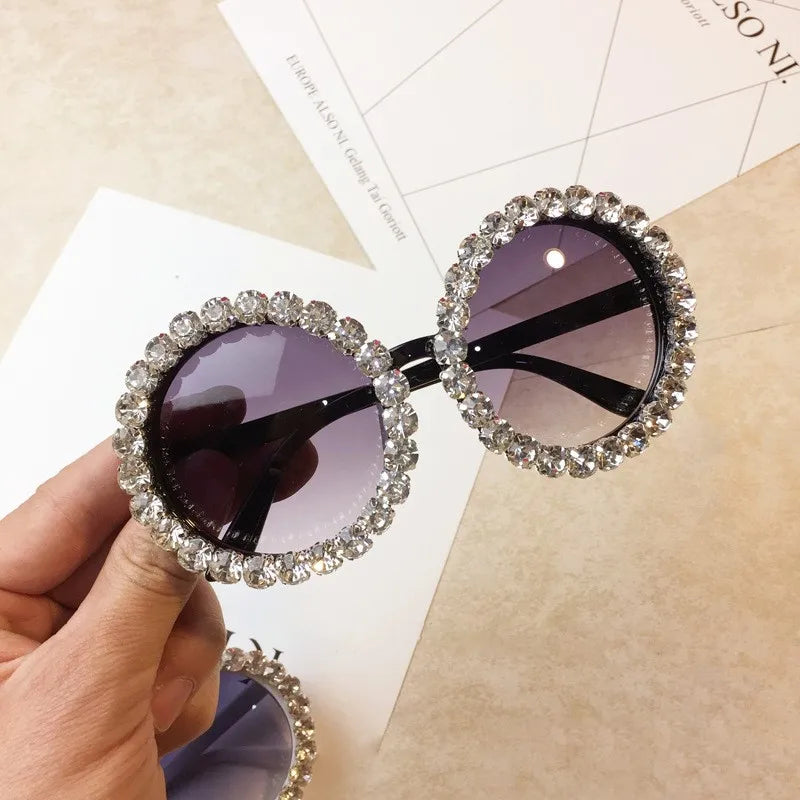 Diamond Crystal Round Sunglasses Women Luxury Brand Designer Glasses Eyeglasses Female Big Frames Shades Eyewear Vintage UV400
