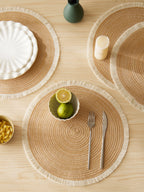 4pcs/set Hot Selling Fringe Eco-friendly Household Non-Slip Morden Style Table Woven Placemats Polyester Round Mat