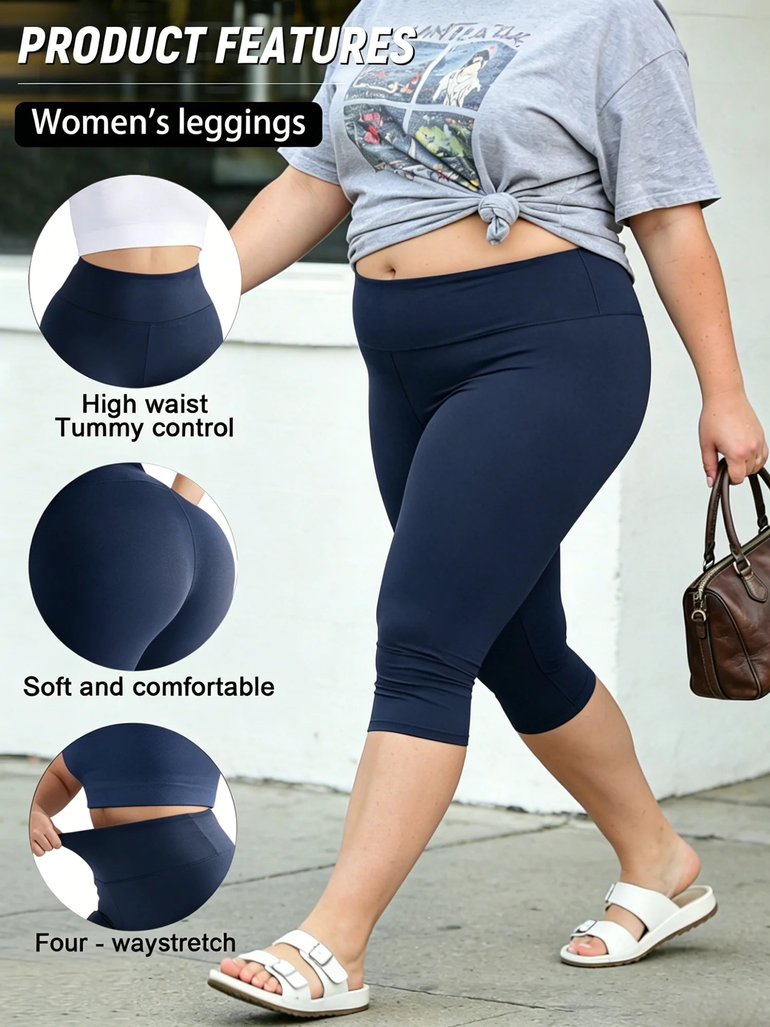 Women's Plus Size Capri Leggings High Waist Tummy Control, Stretchy Yoga Workout Pants (0XL-5X) - Spandex Elastic Fit