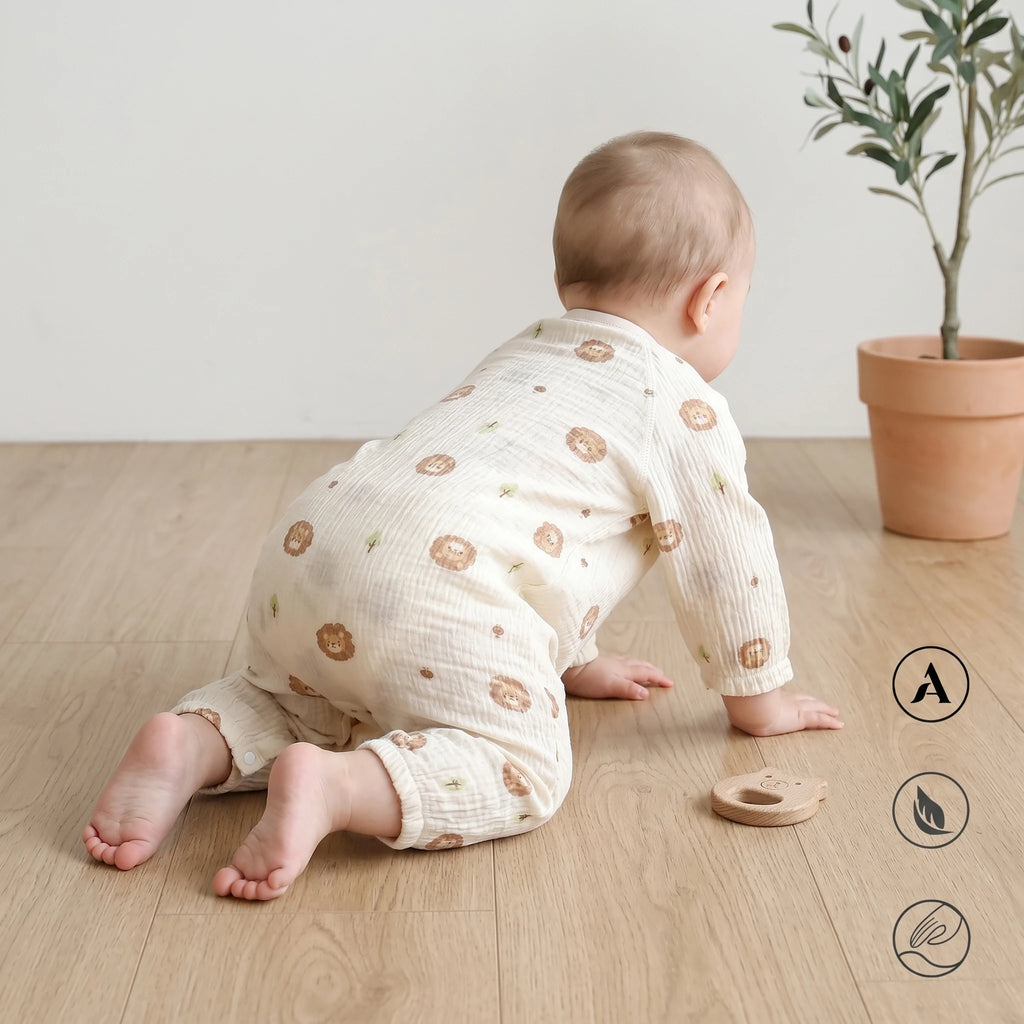 0-24M Infant Boys Cartoon Lion Long Sleeve Romper Air Conditioner Breathable Baby Jumpsuit Toddler Onesie Daily Clothes